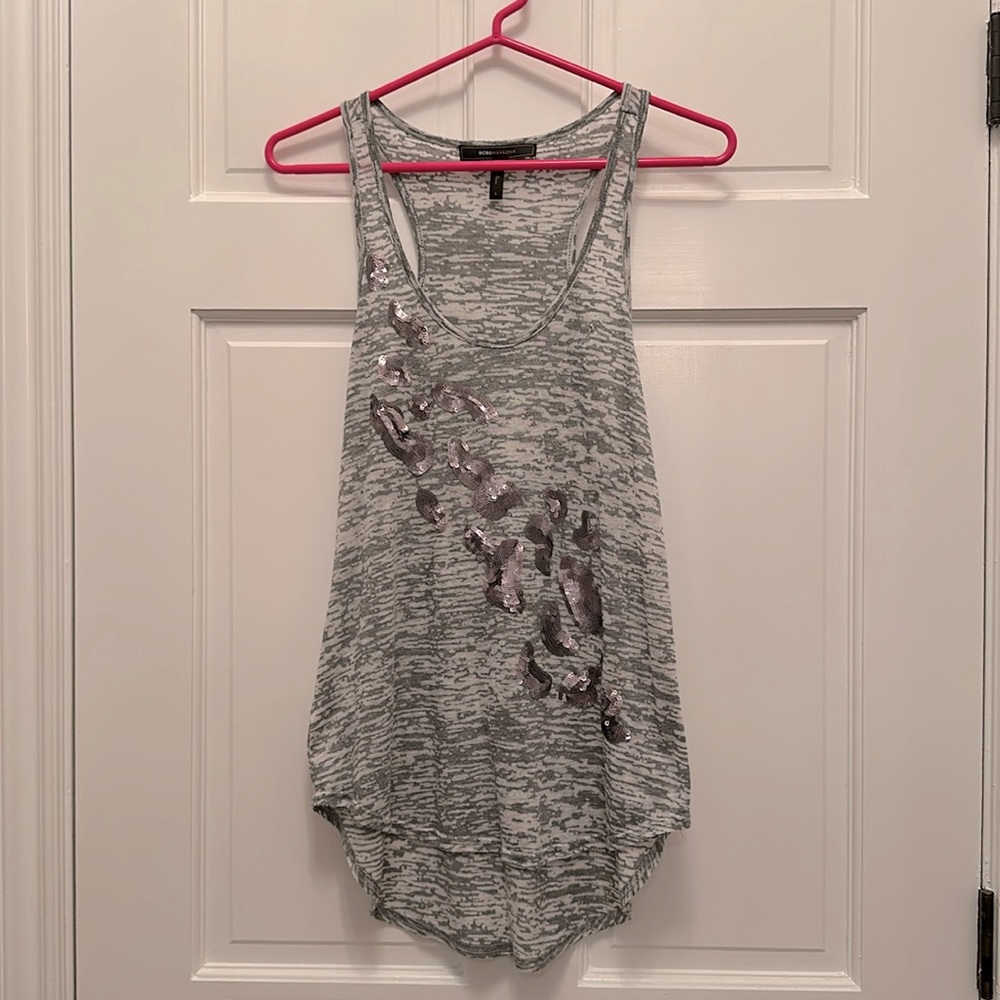 BCBG Maxazaria Grey Tank with appliqué size S